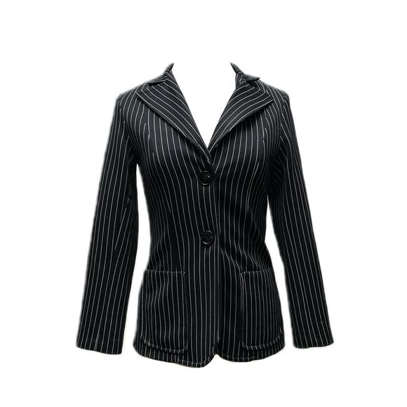 House Of Nu-Mode Stretch Black  White Pin Stripe Boss Blazer - Small / Medium - Picture 1 of 4